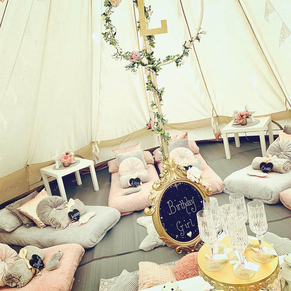 Bell tent party hire in garden