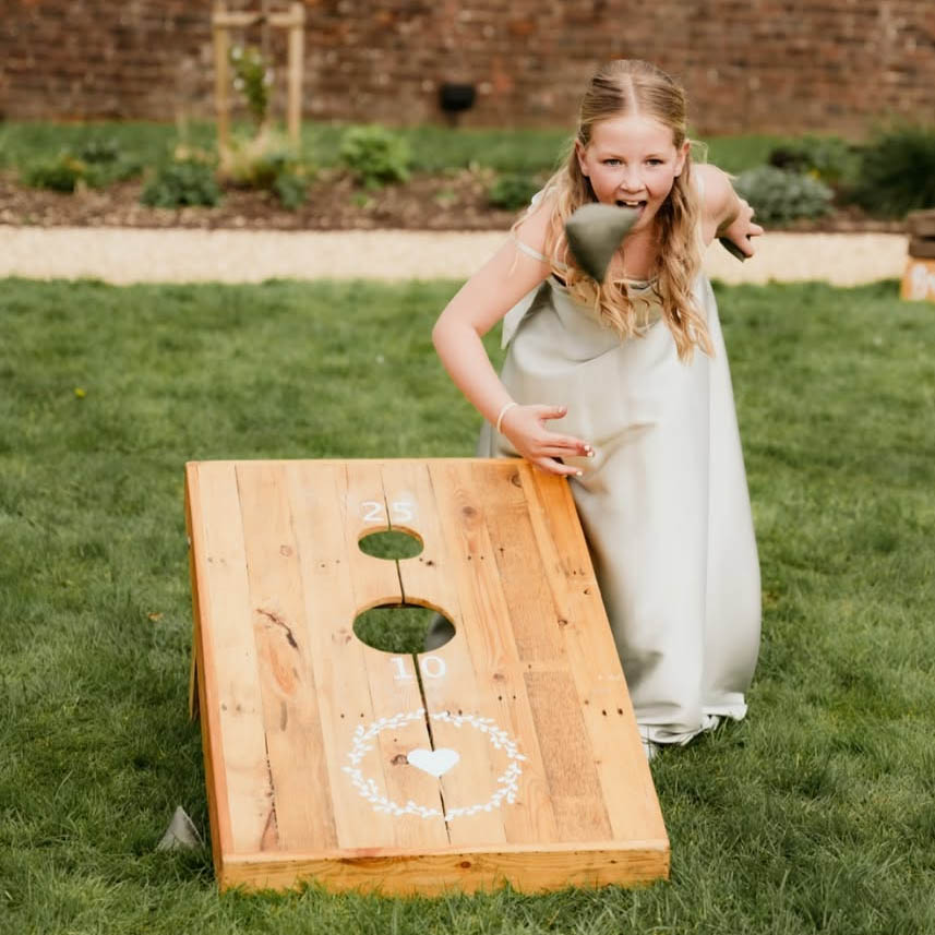 Cornhole game at a wedding venue in Staffordshire