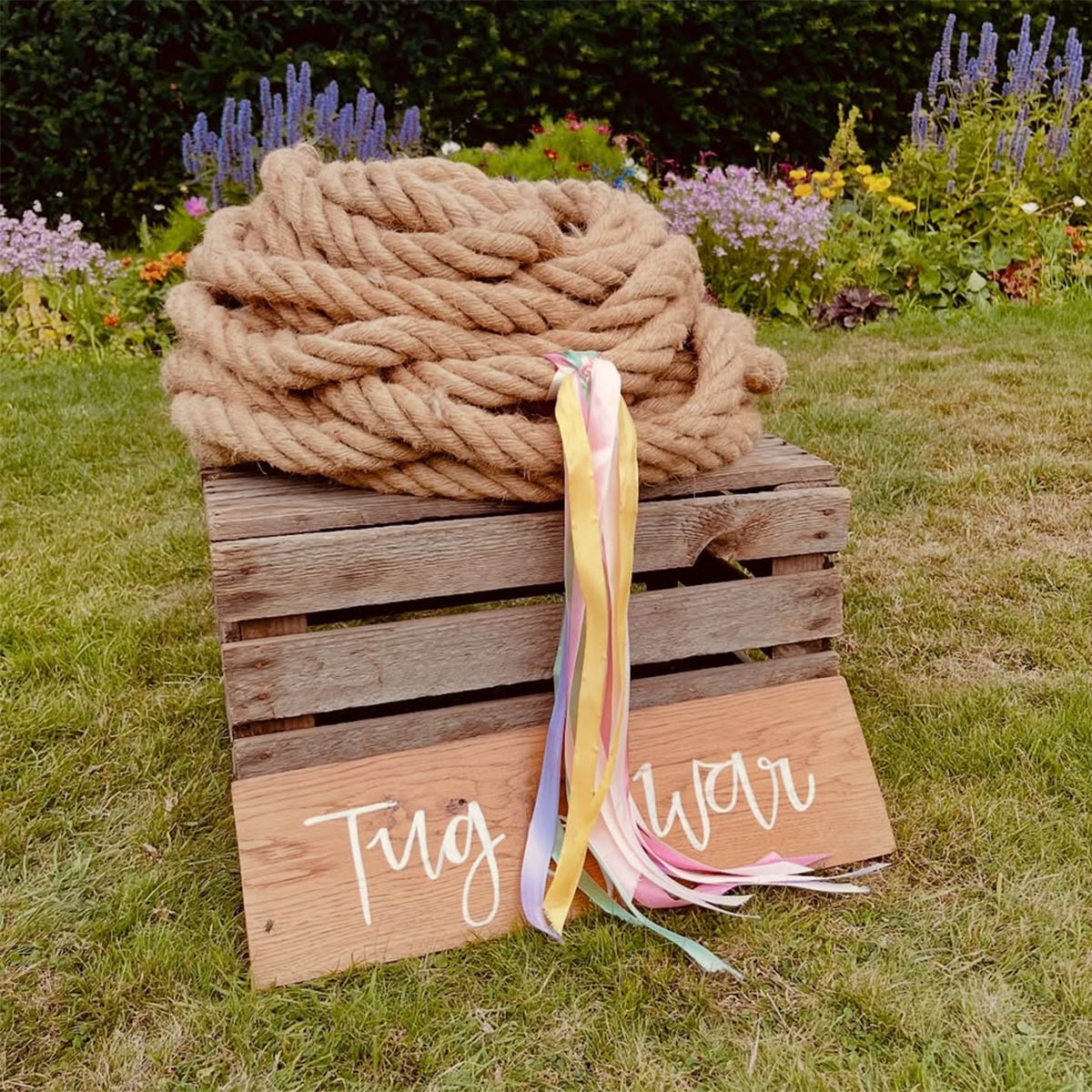 Tug of War setup for wedding at Dovecliffe Hall Hotel, Burton-on-Trent